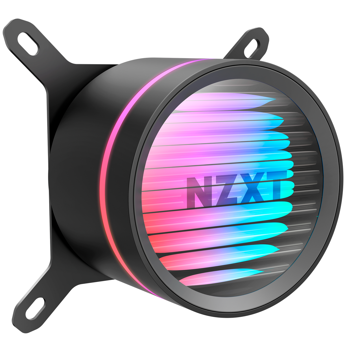 NZXT Kraken Core 240 RGB, side view of the pump and braided tubing