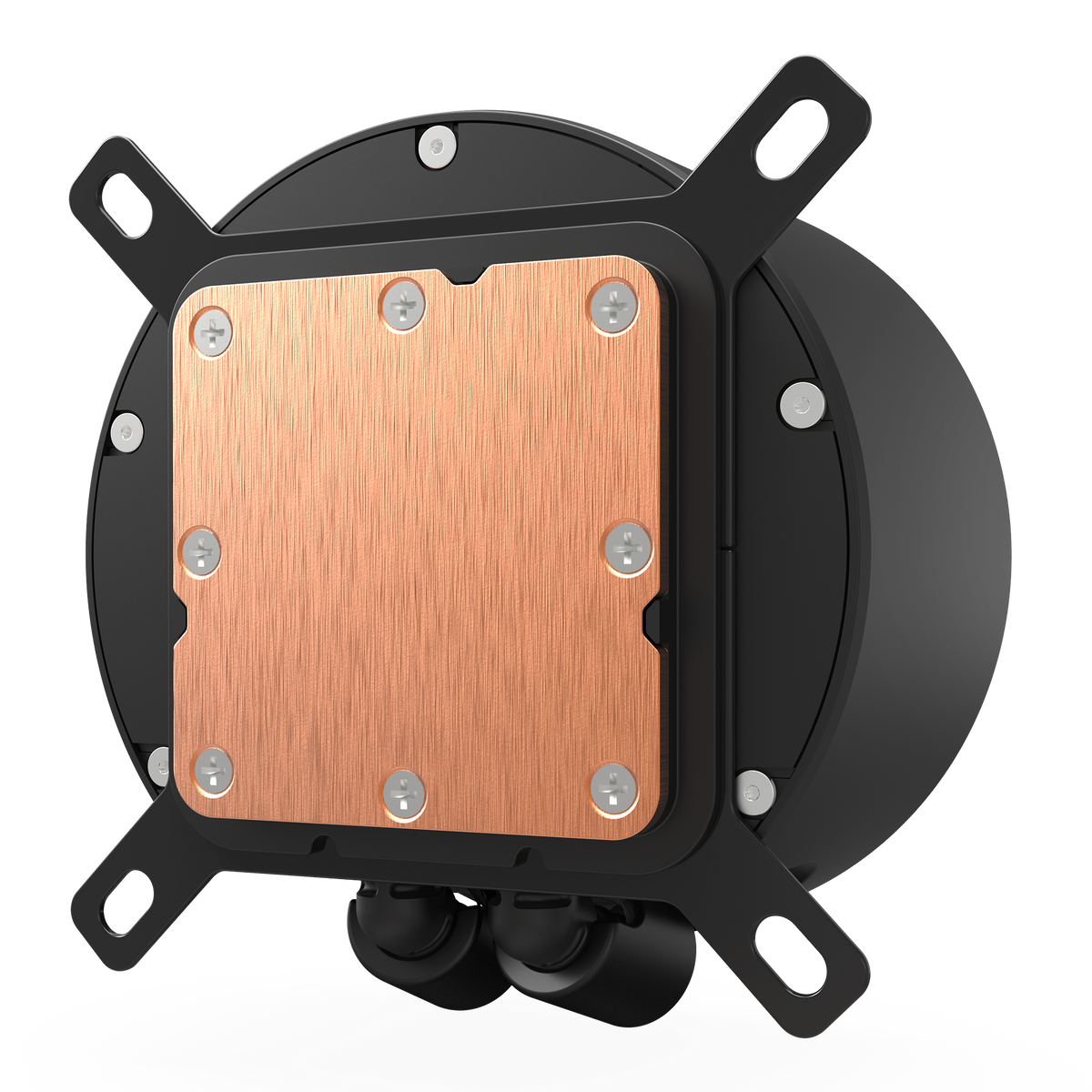 NZXT Kraken Elite 240 RGB black, underside of the pump showing the copper cold plate