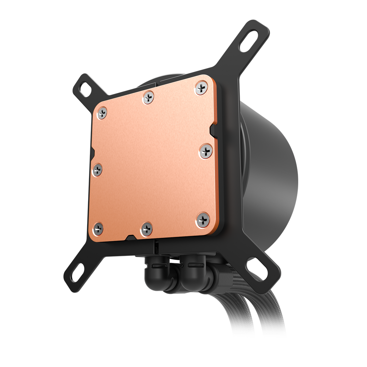 NZXT Kraken Plus 240 RGB black, underside of the pump showing the copper cold plate