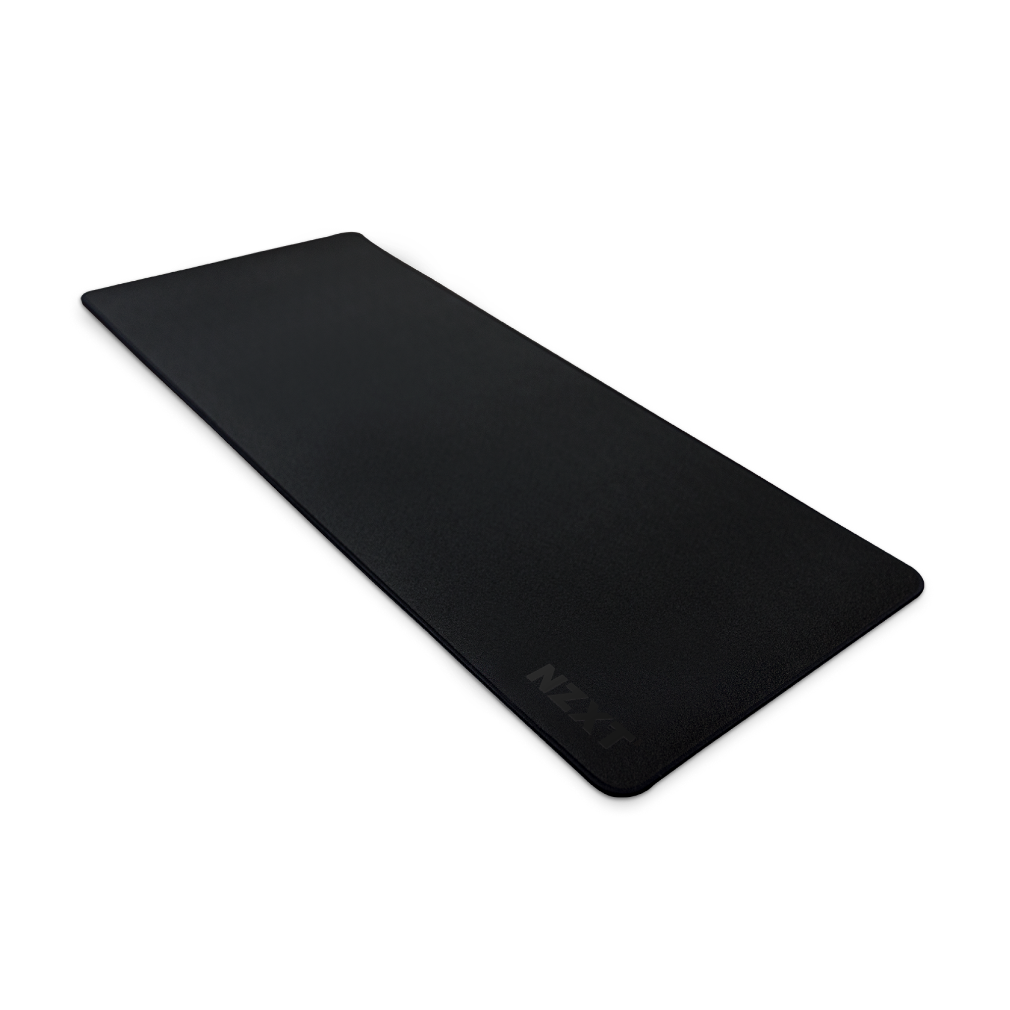 A black, rectangular mid-sized NZXT MXP700 mousepad with a smooth, stain-resistant coating is shown from an angle. The NZXT logo appears in the corner.
