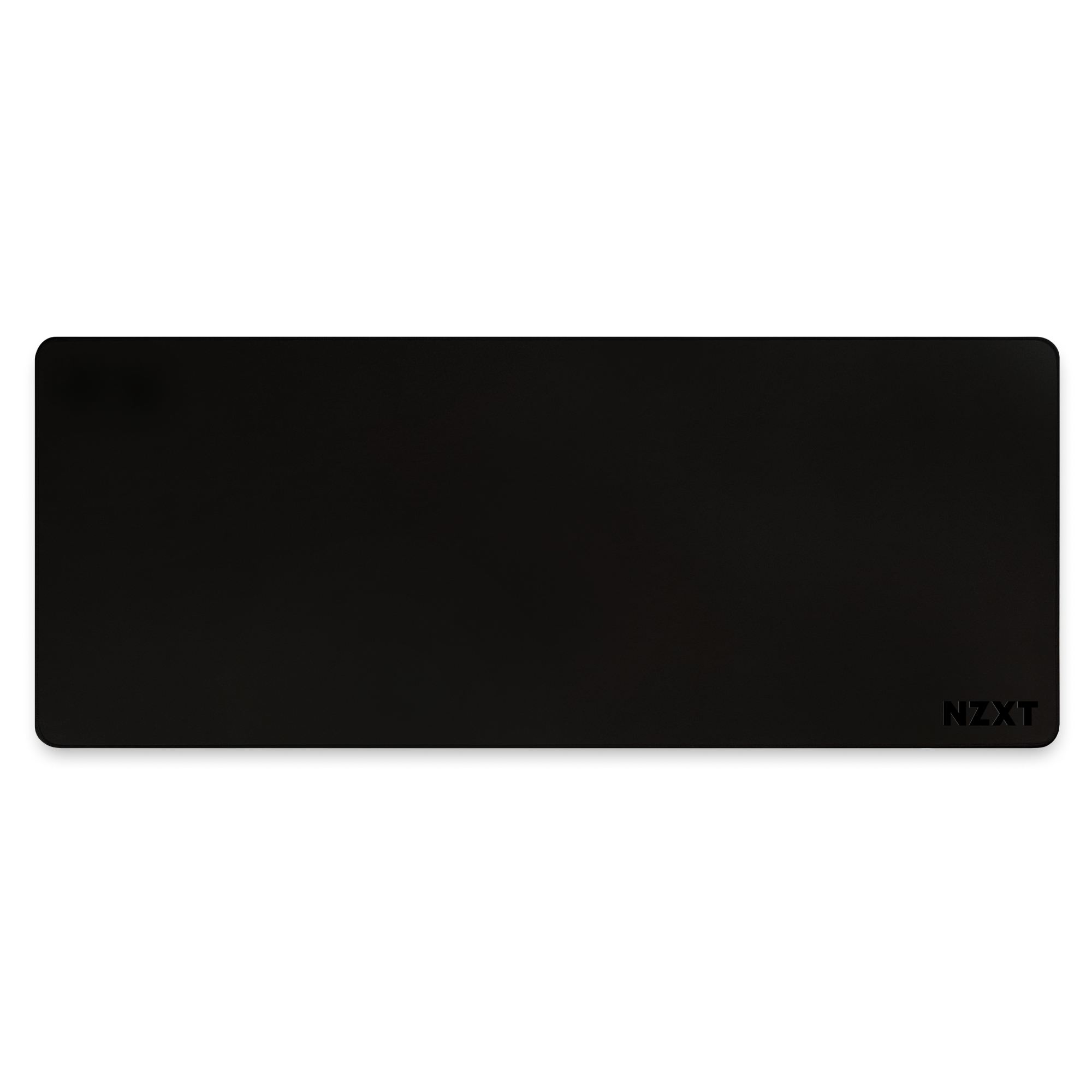 The NZXT MXP700 is a large, rectangular black mousepad with rounded corners, a stain-resistant coating, and the NZXT logo embossed on the bottom right corner.