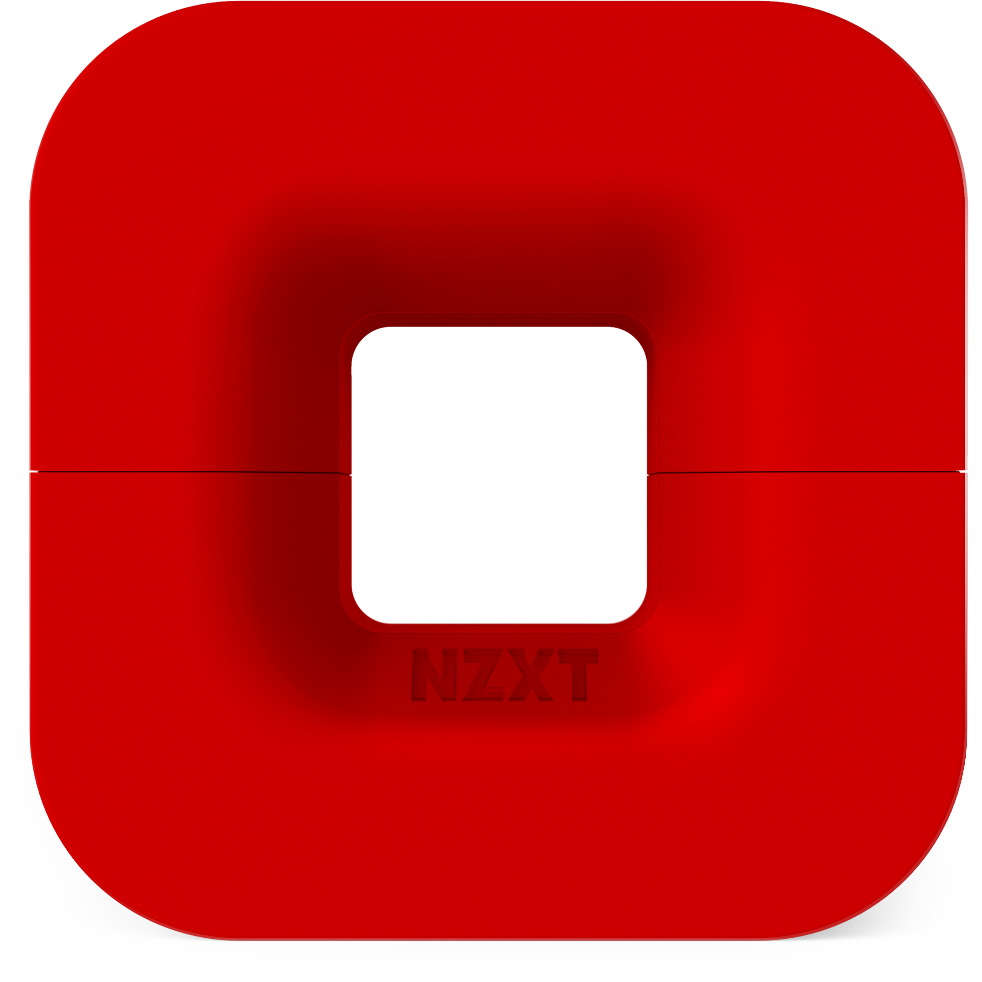 The NZXT Puck is a bright red, rounded square accessory with a recessed center showing the NZXT logo and geometric red triangles—ideal for adding style to your VR headset setup.
