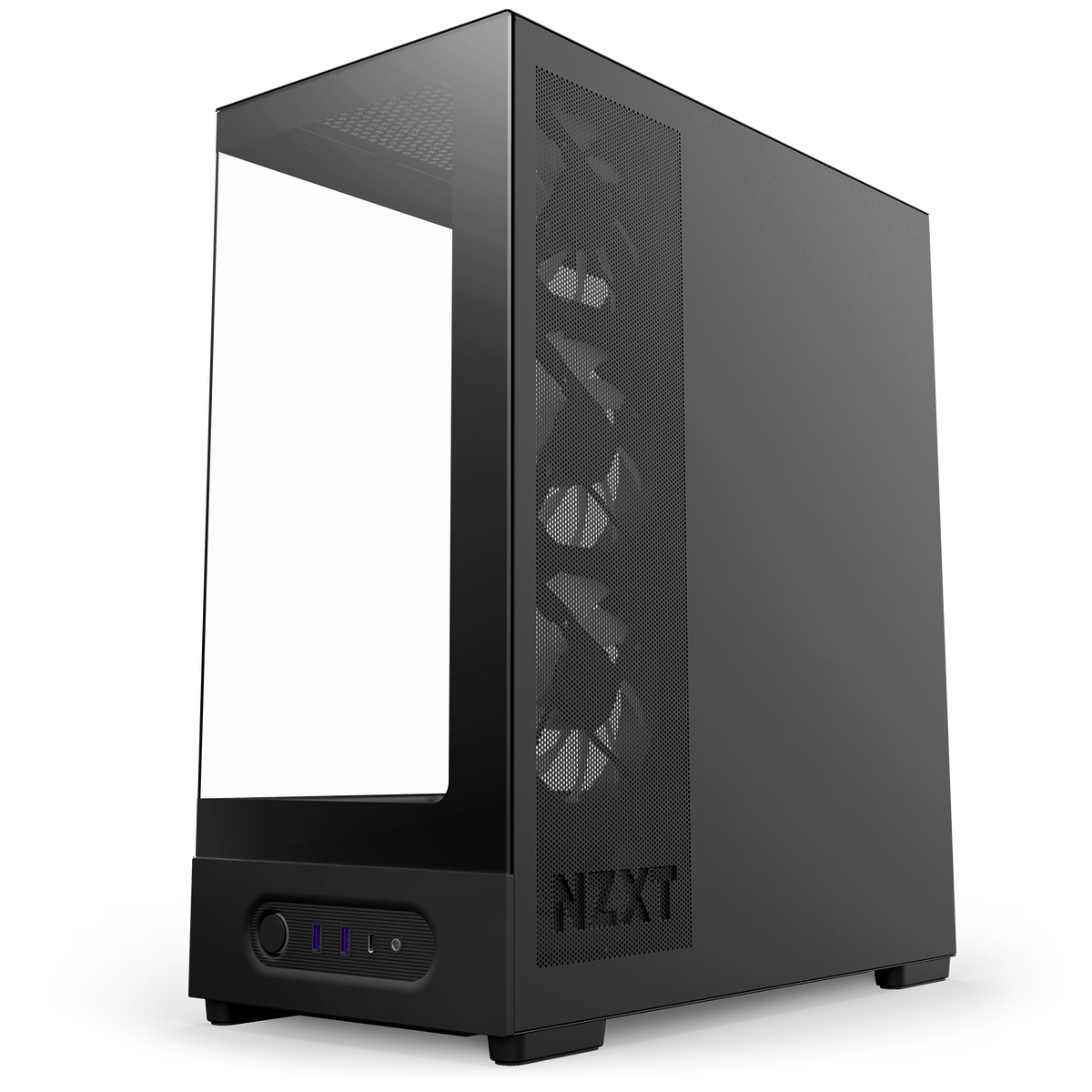 NZXT S5 RGB black, right side steel mesh panel feeding the side intake