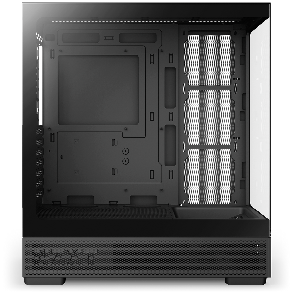NZXT S5 RGB black, left side view of the empty chassis interior