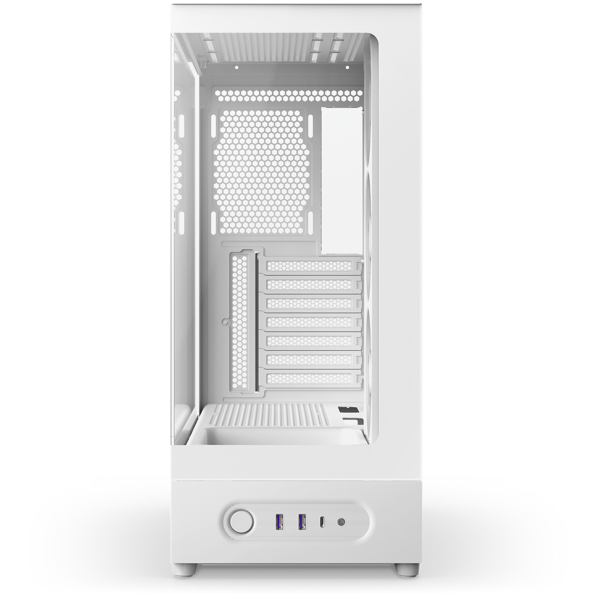 NZXT S5 RGB white, front tempered glass panel and stamped NZXT logo
