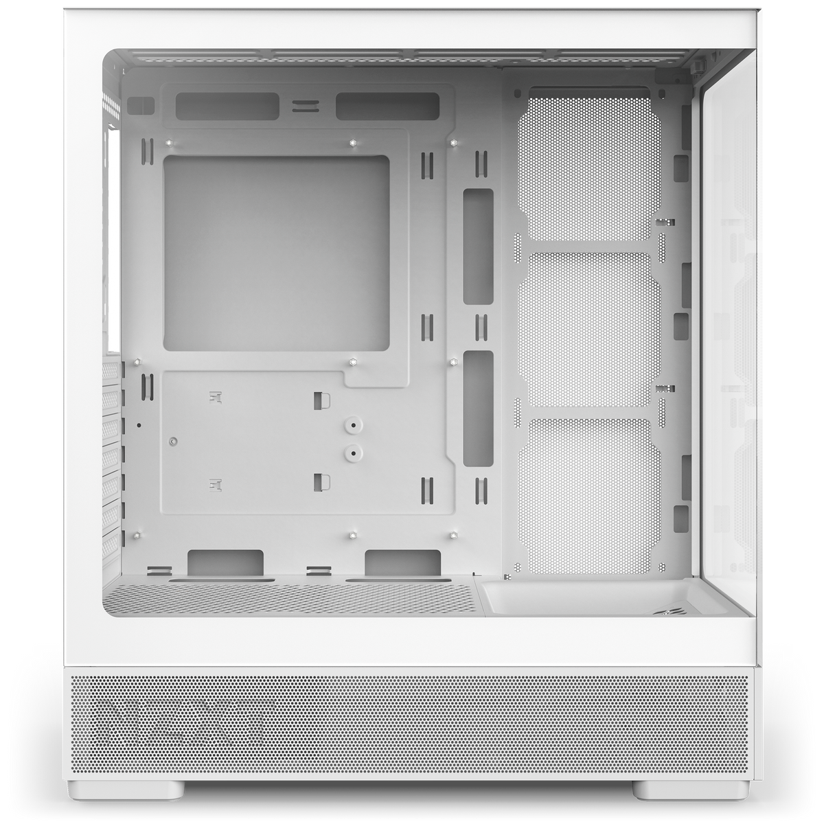 NZXT S5 RGB white, left side view of the empty chassis interior