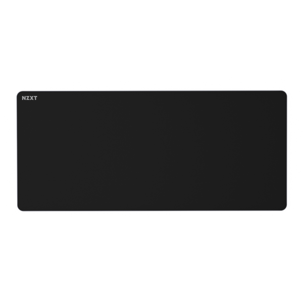 The NZXT Zone Elite (XXL) is a large, rectangular black mouse pad with rounded edges, low-profile stitching for durability, and an ultra-smooth surface for precise control. The NZXT logo appears in white text on the top left corner.