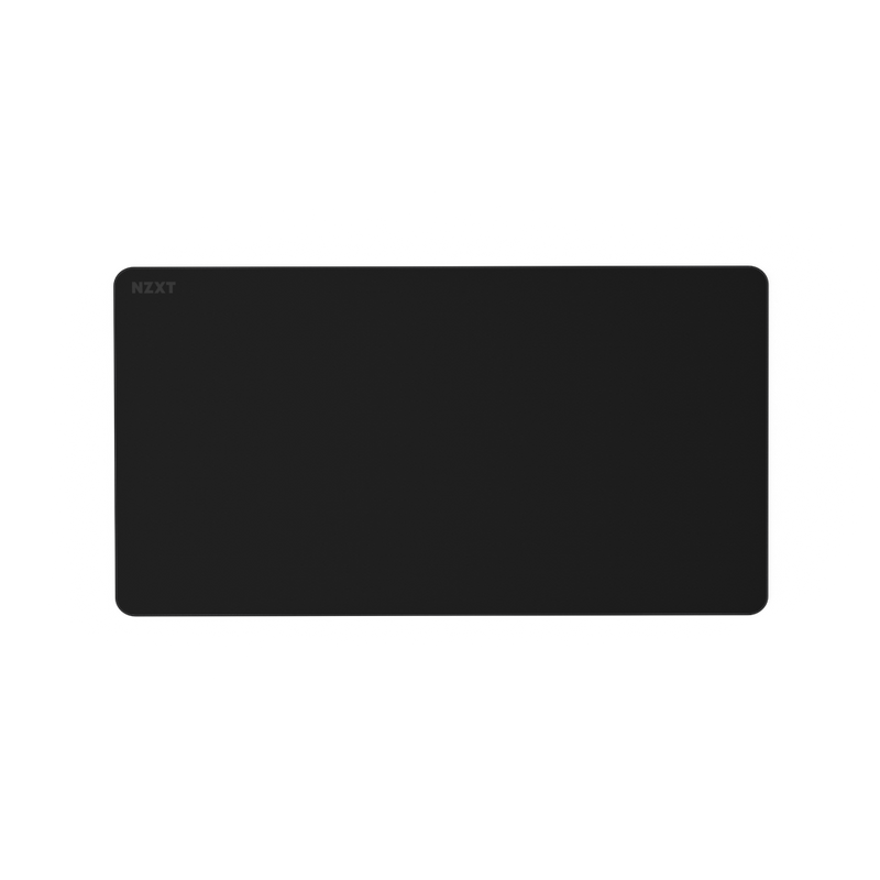 The NZXT Zone XL desk mat is a large, rectangular black mat with rounded corners and a balanced micro-weave cloth, featuring the NZXT logo in small text at the top left, displayed on a white background.